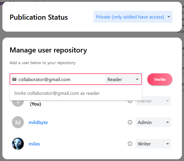 Publication status dialog