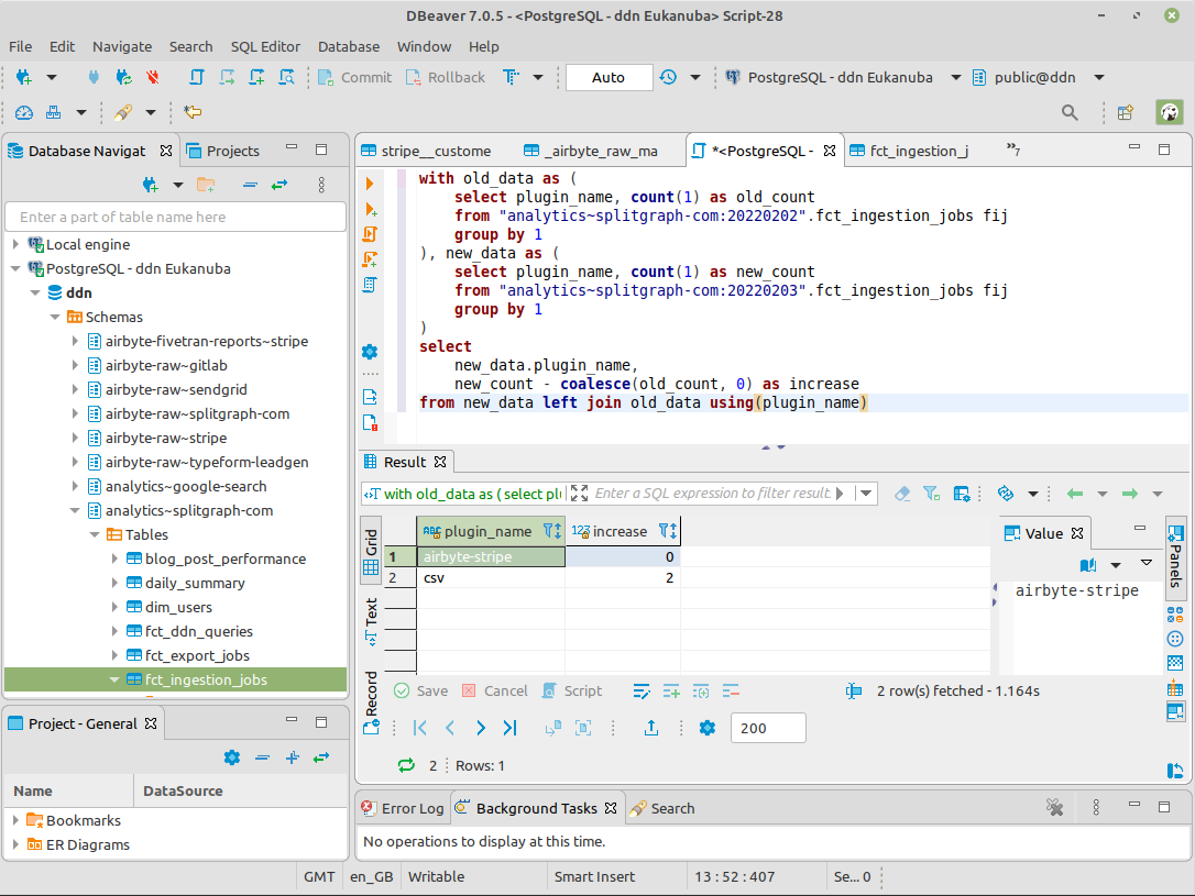 Using DBeaver to query different versions of a dbt model