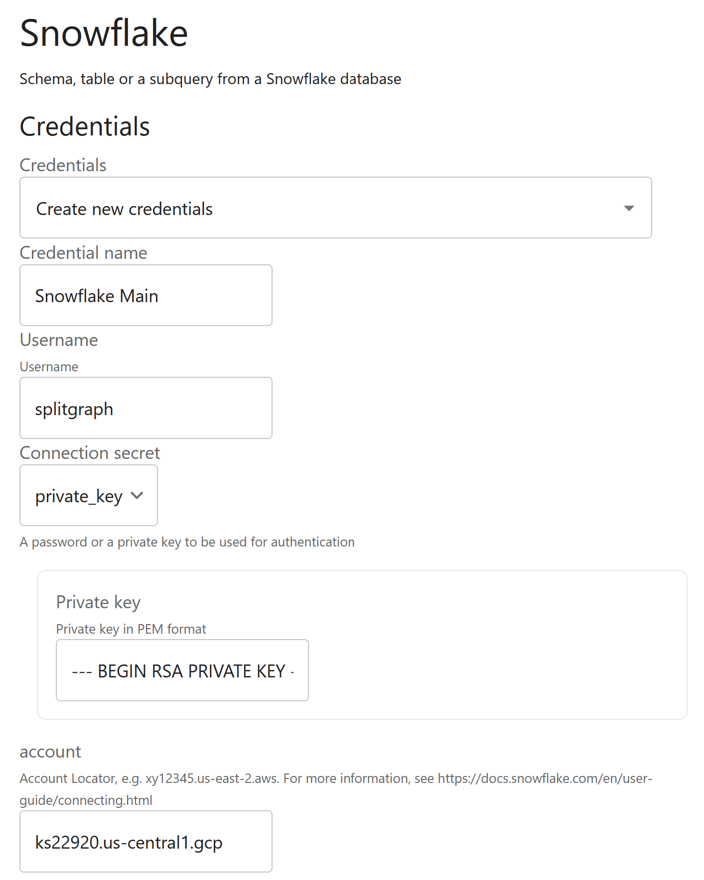 Adding new credentials in Splitgraph